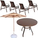 Ver imagem 1 de Conjunto Lótus com Mesa 90cm Ripada 4 Poltronas Ombrelone 3,00m com Base Marrom
