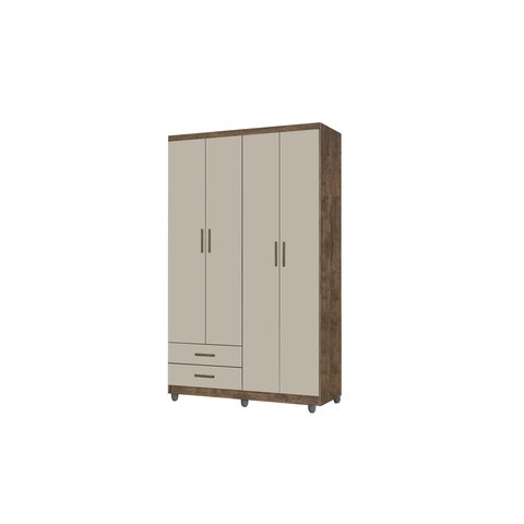 Guarda Roupa 4 Portas 2 Gavetas Cabideiro Prateleira Titan Canela Off White