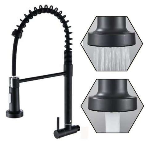 Torneira Gourmet Flexível Preto Fosco Parede Cozinha