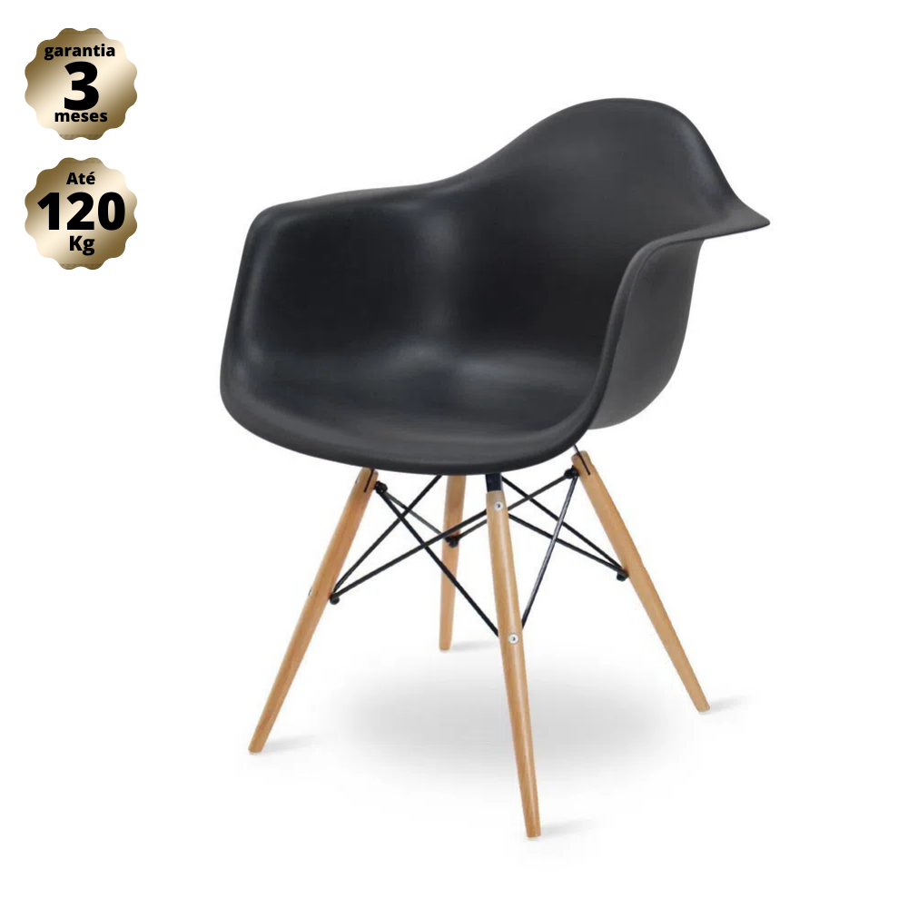 Cadeira Eames Arm Design Quarto Escritório Wood - Preta - 2