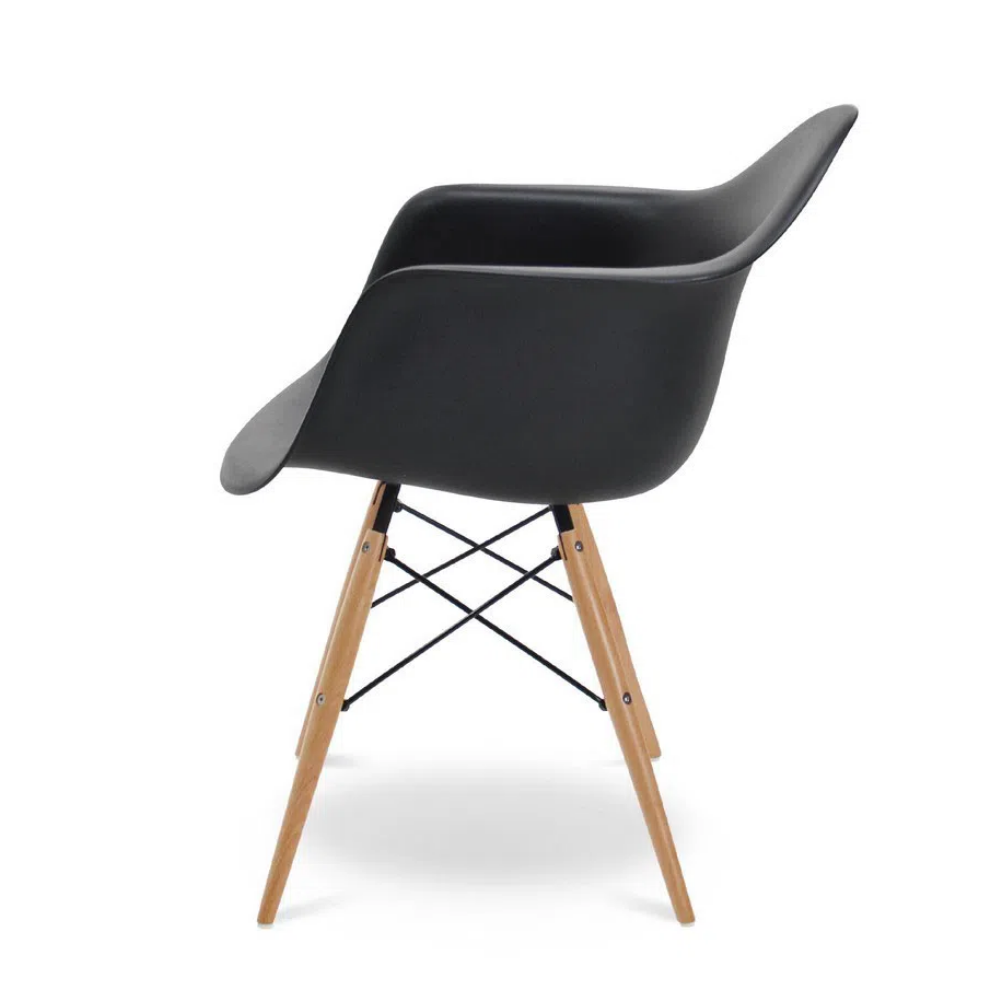 Cadeira Eames Arm Design Quarto Escritório Wood - Preta - 3