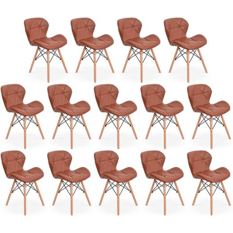Kit 14 Cadeiras de Jantar Charles Eames Slim Wood Estofada - Marrom