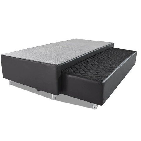 Cama Box Casal com Auxiliar Espuma Sintético Preto 62x138x188