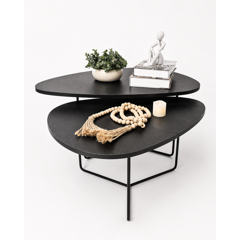 Conjunto de Mesa de Centro de Metal Orgânica Pietra Industrial Cor: Preto/Preto