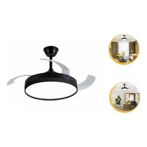 Ventilador Teto Controle Remoto Led 3 Cores 4 Pás Retrátil:preto