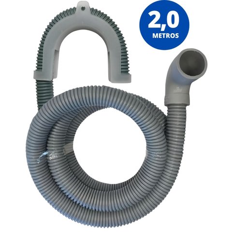 Mangueira Saída Água Máquina De Lavar Universal 2m Metros Cinza Com Suporte | Ledmang
