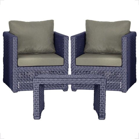 Mesa e 2 Poltronas Madri Corda Náutica Estofado 8 Trama Azul