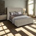 Ver imagem 2 de Conjunto Cabeceira Padano Queen 1,60 e Puff Baú Bellmont Linho Bege - Larbelle