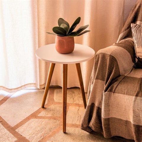 Mesa de Canto Redonda 35x40 Pé Palito Mdf Branca