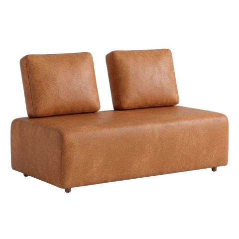 Sofá Modular 2 Lugares Block 148 cm Pes Madeira Courino Tcs 727 Moll