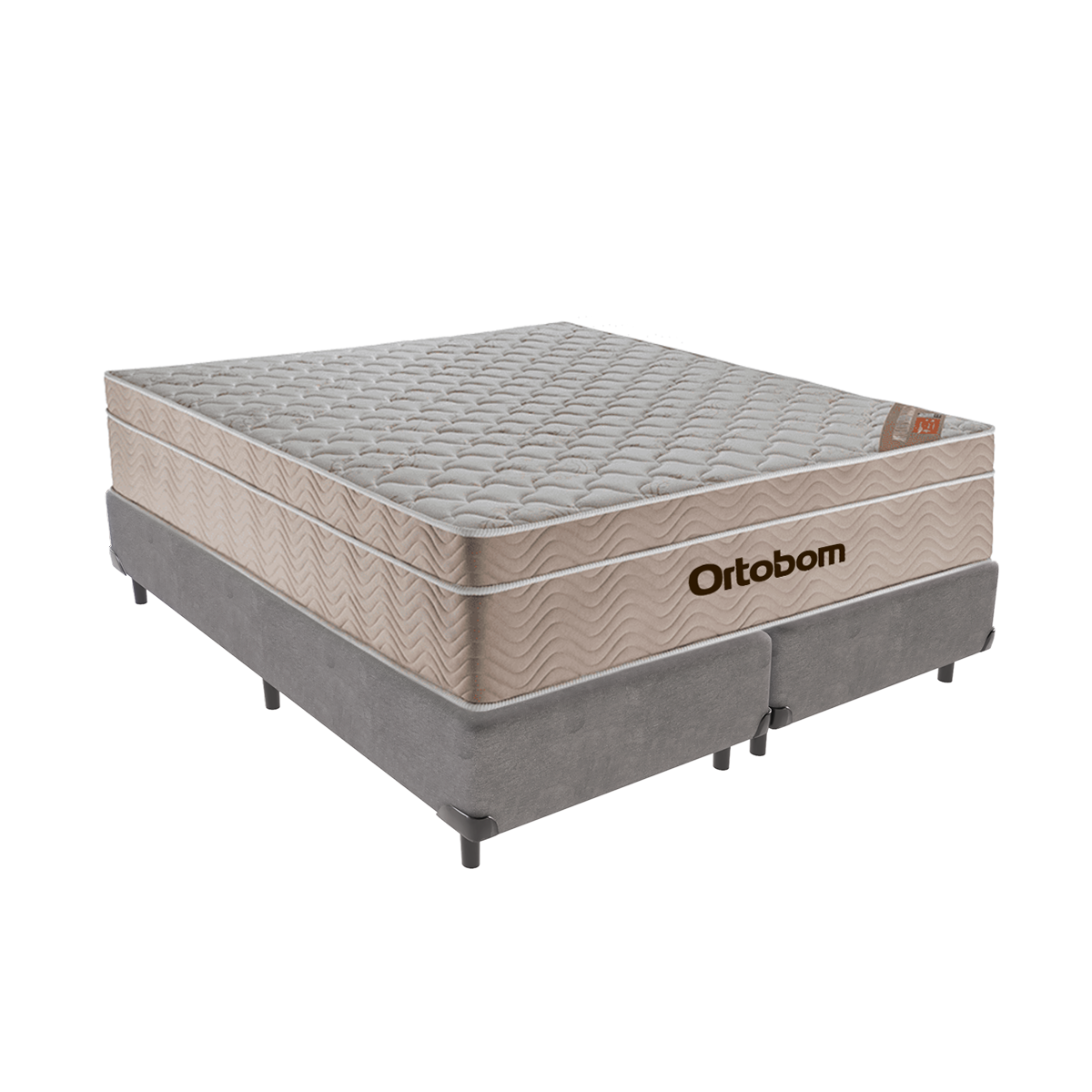 Cama Box Bipartido Casal Cinza e Colchão Airtech Springpocket Molas Ensacadas Ortobom