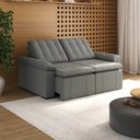 Ver imagem 1 de Sofá Cama Casal Retrátil e Reclinável 3 Lugares Veludo Cinza Palmeira 220cm CabeCasa MadeiraOriginals Madeiraoriginal