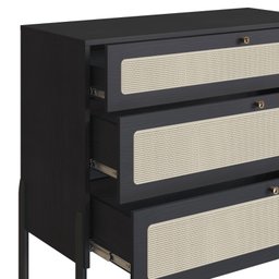 Cômoda 3 Gavetas Palhinha Pé Madeira 27934 Oslo Artesano - Nero/preto - 6