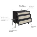 Ver imagem 4 de Cômoda 3 Gavetas Palhinha Pé Madeira 27934 Oslo Artesano - Nero/preto