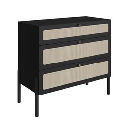 Cômoda 3 Gavetas Palhinha Pé Madeira 27934 Oslo Artesano - Nero/preto - 2