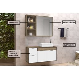 Conjunto Gabinete Banheiro C/ Espelheira - Cj Turin 80 Cm - Avelato / Branco - 2