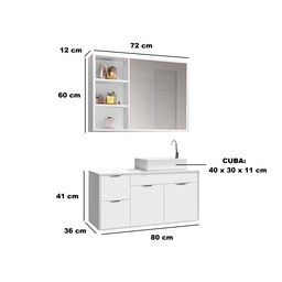 Conjunto Gabinete Banheiro C/ Espelheira - Cj Turin 80 Cm - Avelato / Branco - 4