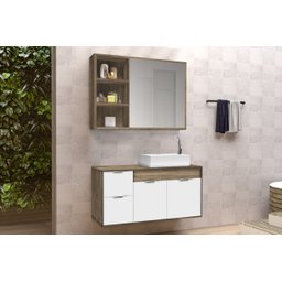 Conjunto Gabinete Banheiro C/ Espelheira - Cj Turin 80 Cm - Avelato / Branco - 1
