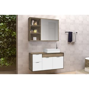 Conjunto Gabinete Banheiro C/ Espelheira - Cj Turin 80 Cm - Avelato / Branco