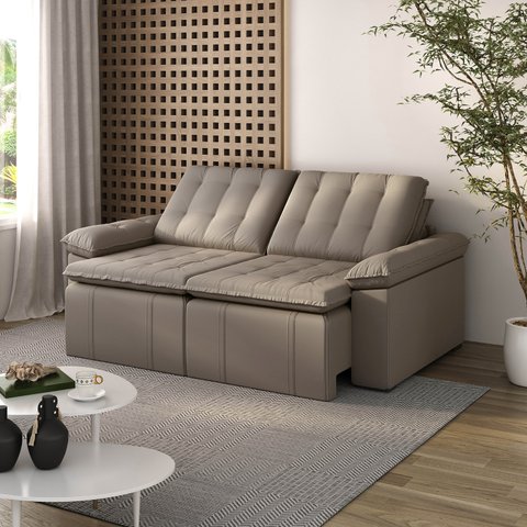 Sofá Cama Retrátil e Reclinável 3 Lugares 220cm Veludo com Molas Palmeira CabeCasa MadeiraOriginals