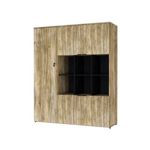 Armário Alto com Nichos e 05 Portas 161,5x135x42cm Wlan135 Carvalho - Preto