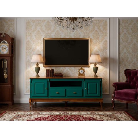 Rack para TV até 75 Polegadas 195cm 2 Portas 2 Gavetas Prateleira Interna Pés Luis Xv Hanover