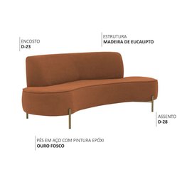 Sofá Orgânico 02 Lugares 150cm Argos Pés Ouro Fosco Linho Terracota - Nexta Casa - 3