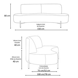 Sofá Orgânico 02 Lugares 150cm Argos Pés Ouro Fosco Linho Terracota - Nexta Casa - 4