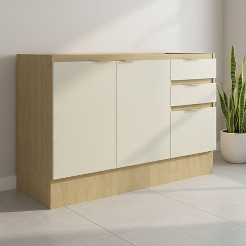 Balcão sem Tampo 2 Portas 3 Gavetas Divisor de Talheres com Rodapé 120cm Nanda TM4204 Nature/Arenas