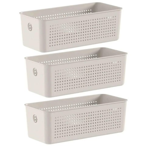 3 Caixas Organizadoras 27x12x9cm Bege Flow 3L Lavanderia