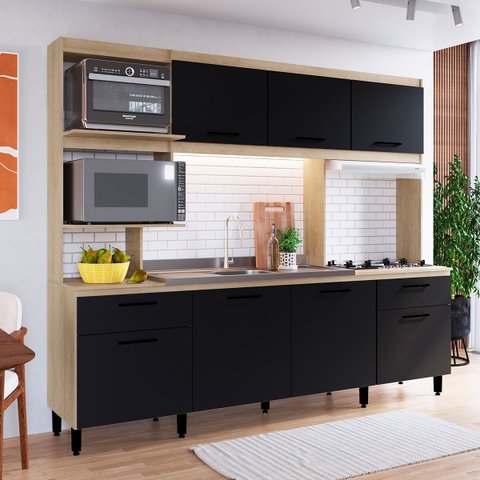 Cozinha Compacta Completa Renata 245cm Balcão Pia Mdp Patina Preto - Clicklar