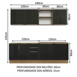 Armário de Cozinha Completa 240cm Rustic/Preto Lux Madesa 05 - 4