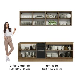 Armário de Cozinha Completa 240cm Rustic/Preto Lux Madesa 05 - 6