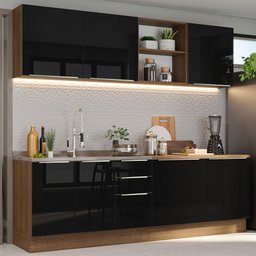 Armário de Cozinha Completa 240cm Rustic/Preto Lux Madesa 05 - 2