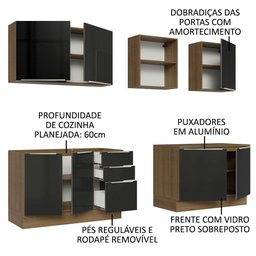 Armário de Cozinha Completa 240cm Rustic/Preto Lux Madesa 05 - 5