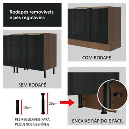 Armário de Cozinha Completa 240cm Rustic/Preto Lux Madesa 05 - 10
