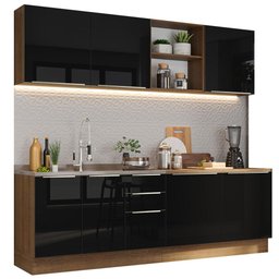 Armário de Cozinha Completa 240cm Rustic/Preto Lux Madesa 05 - 3