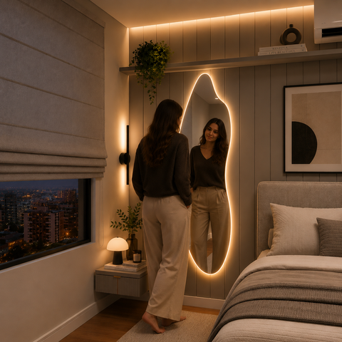 Espelho Bahamas - Linha Couro - - Caramelo - com LED - 180x90