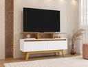 Ver imagem 1 de Rack para TV até 50 Polegadas MDF 120cm Pés em Madeira Maciça 2 Portas 2 Prateleiras Rubi Branco