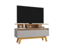Ver imagem 2 de Rack para TV até 50 Polegadas MDF 120cm Pés em Madeira Maciça 2 Portas 2 Prateleiras Rubi Branco
