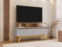 Ver imagem 1 de Rack para TV até 50 Polegadas MDF 120cm Pés em Madeira Maciça 2 Portas 2 Prateleiras Rubi Branco