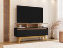 Ver imagem 1 de Rack para TV até 50 Polegadas MDF 120cm Pés em Madeira Maciça 2 Portas 2 Prateleiras Rubi Preto