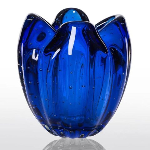 Cachepot Decoração Cristal Murano Charming Cor Azul Safira