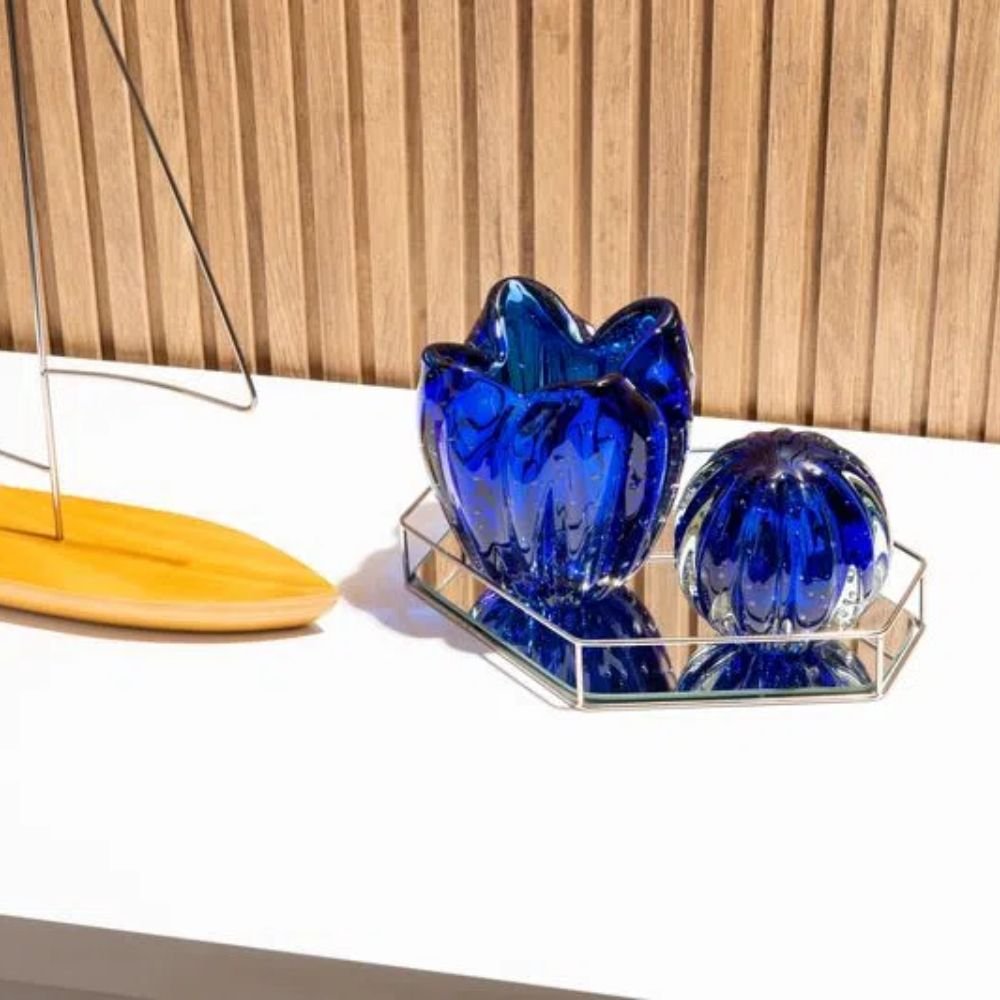 Cachepot Decoração Cristal Murano Charming Cor Azul Safira - 2