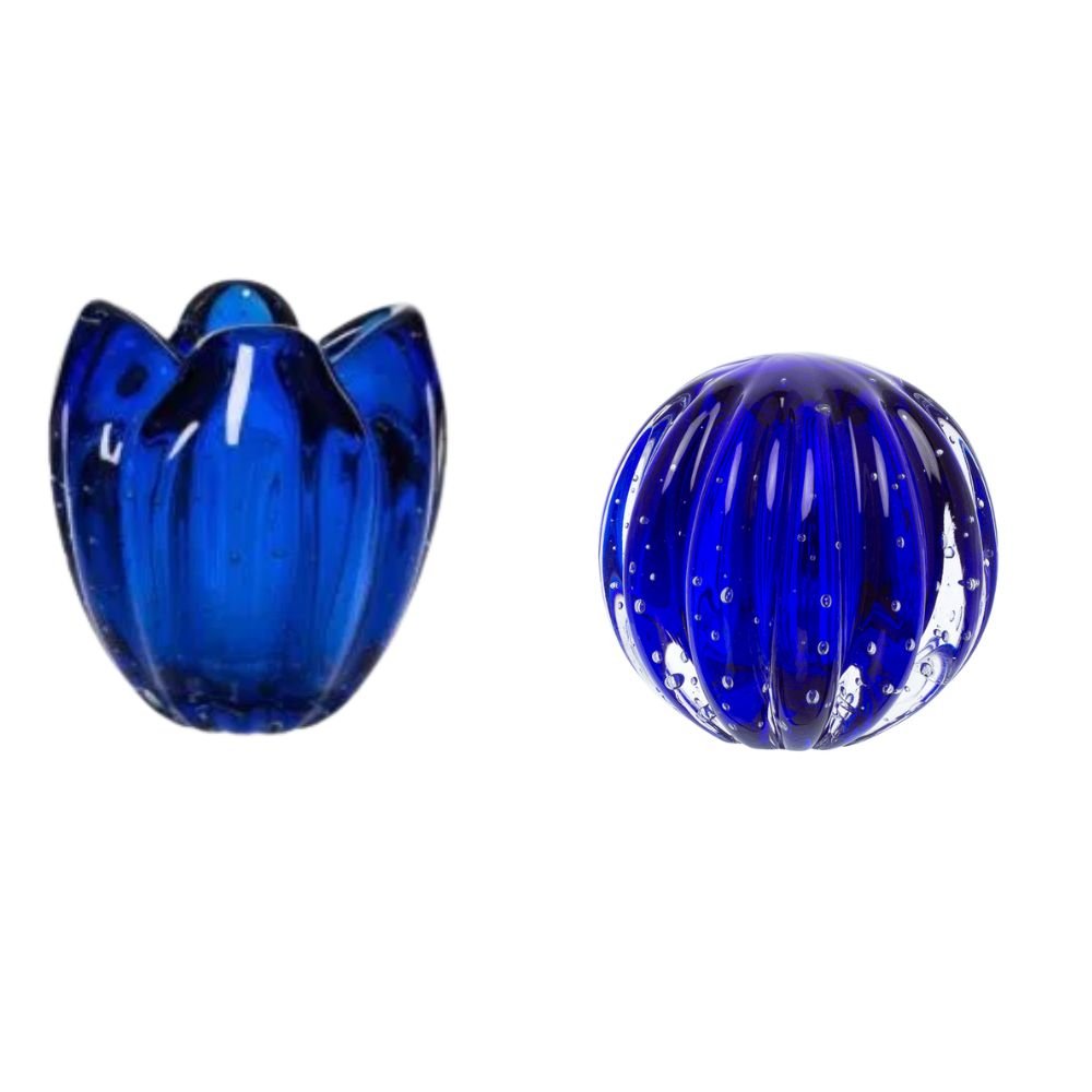 Cachepot Decoração Cristal Murano Charming Cor Azul Safira - 4