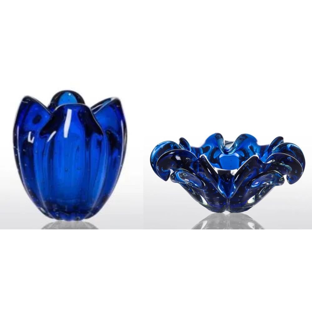 Cachepot Decoração Cristal Murano Charming Cor Azul Safira - 3