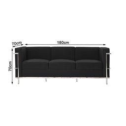 Sofa Le Corbusier de 3 Lugares Cromado em Sintético Preto - 2