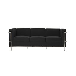 Sofa Le Corbusier de 3 Lugares Cromado em Sintético Preto - 1