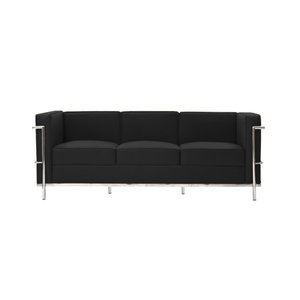 Sofa Le Corbusier de 3 Lugares Cromado em Sintético Preto