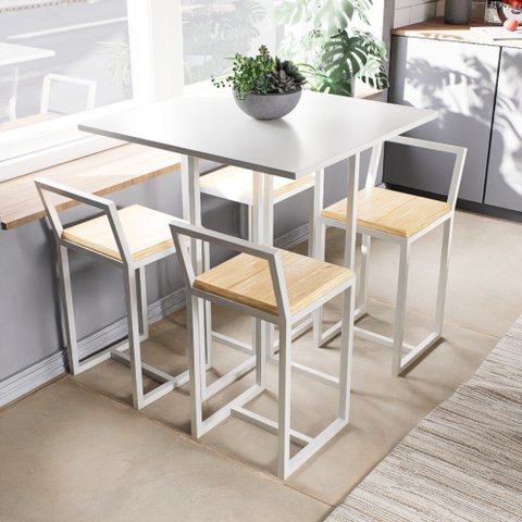 Conjunto Mesa Pinus 4 Cadeiras Pequena Tampo branco Industrial White